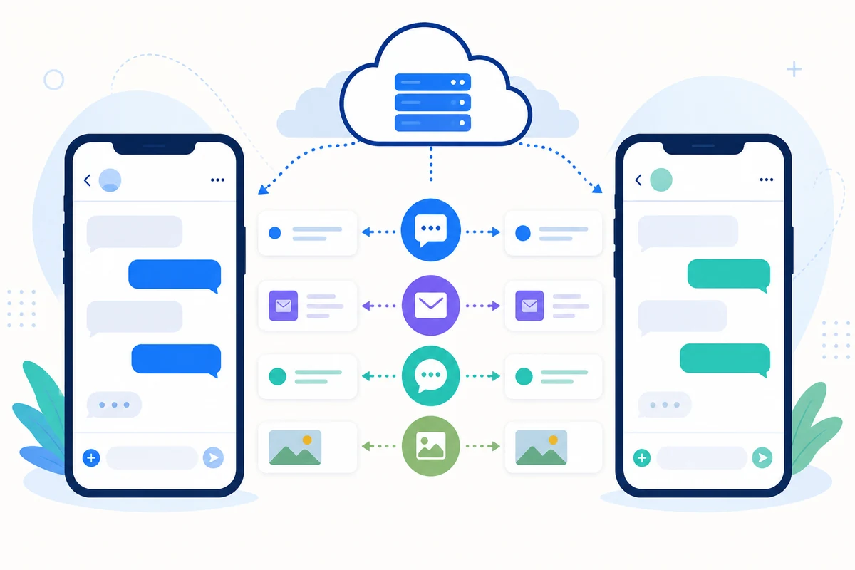 Messages synchronized between connected phones