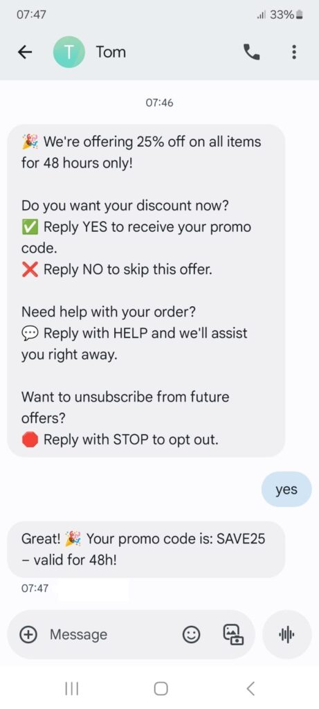 message example