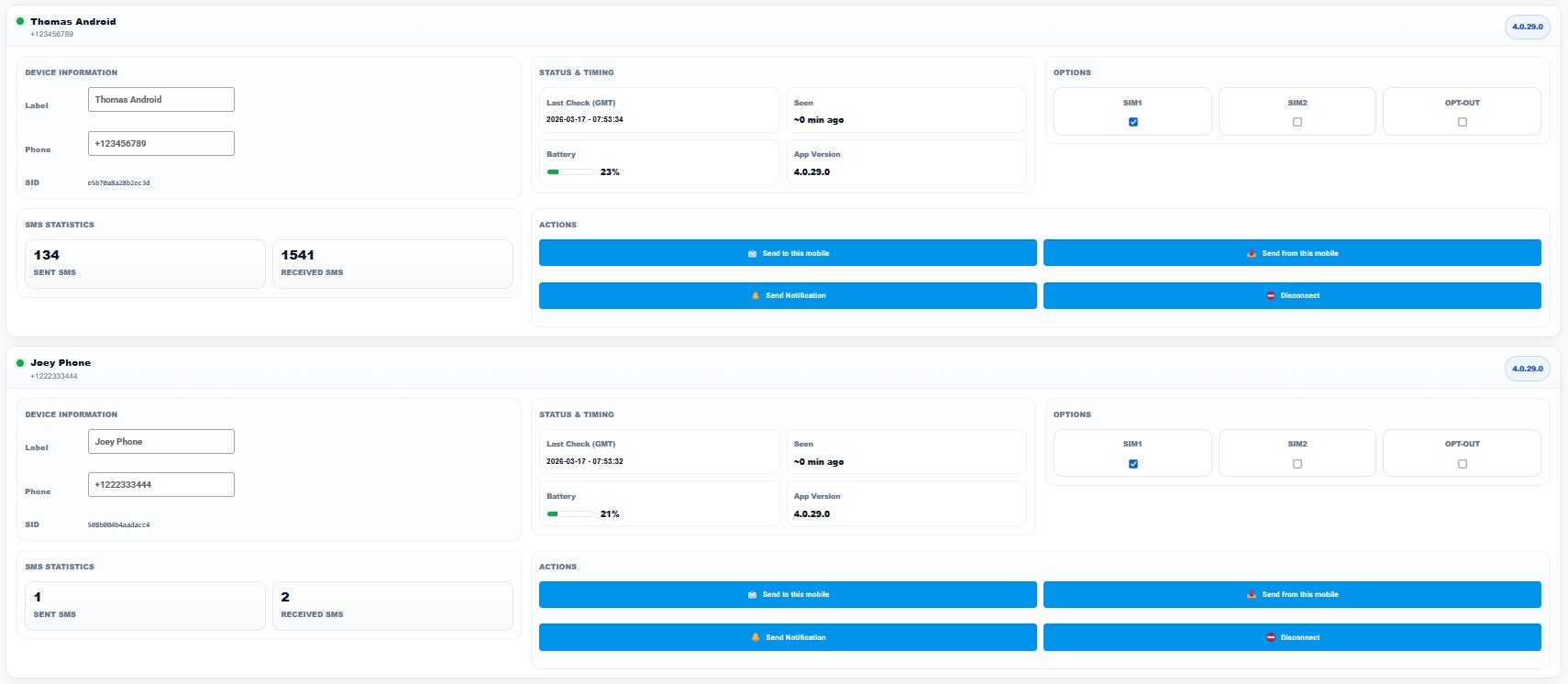 Exemple d'appareils mobiles connectés liés au même compte